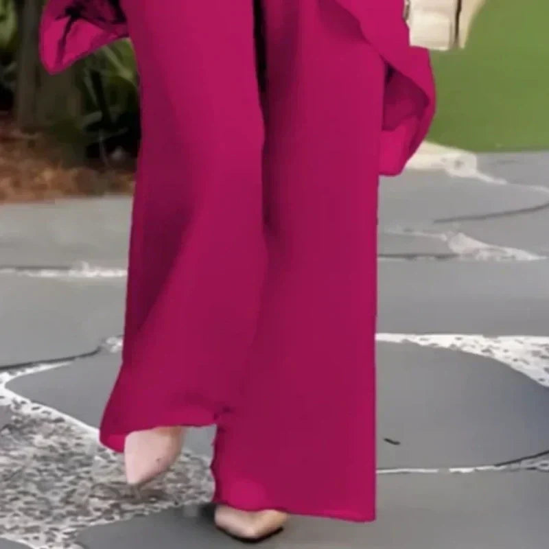 💝Chiffon two-piece set for women – Asymmetrical double-layered top & wide-leg pants – Breathable & elegant for spring & vacations