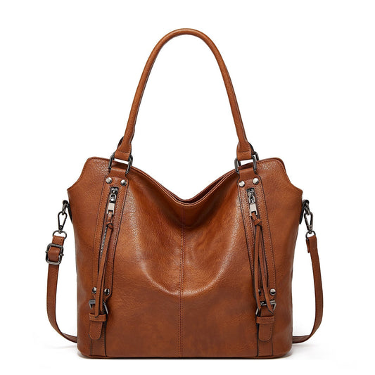 Faux leather shopper, stylish women's shoulder bag with a zipper, trendy wallet set