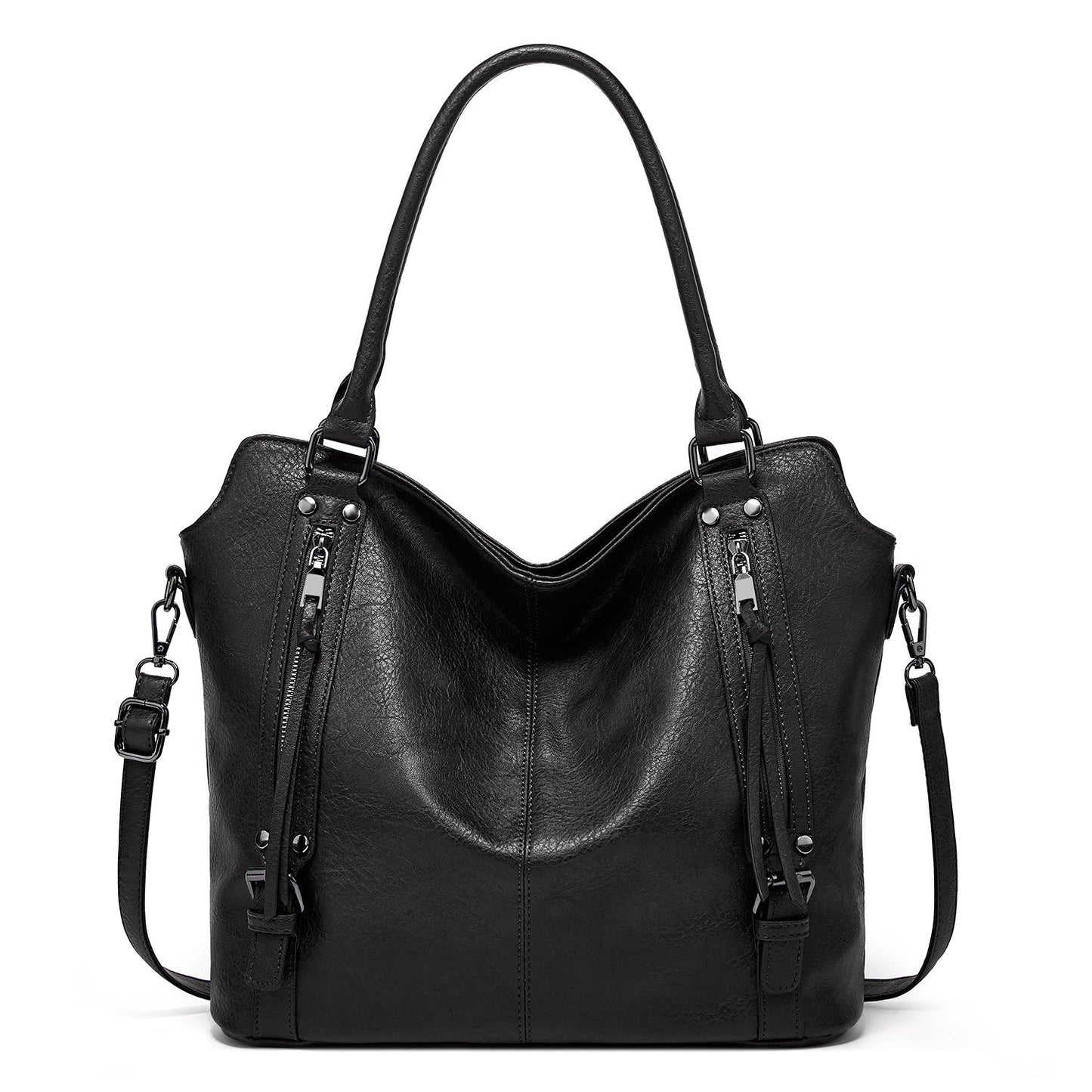 Faux leather shopper, stylish women's shoulder bag with a zipper, trendy wallet set