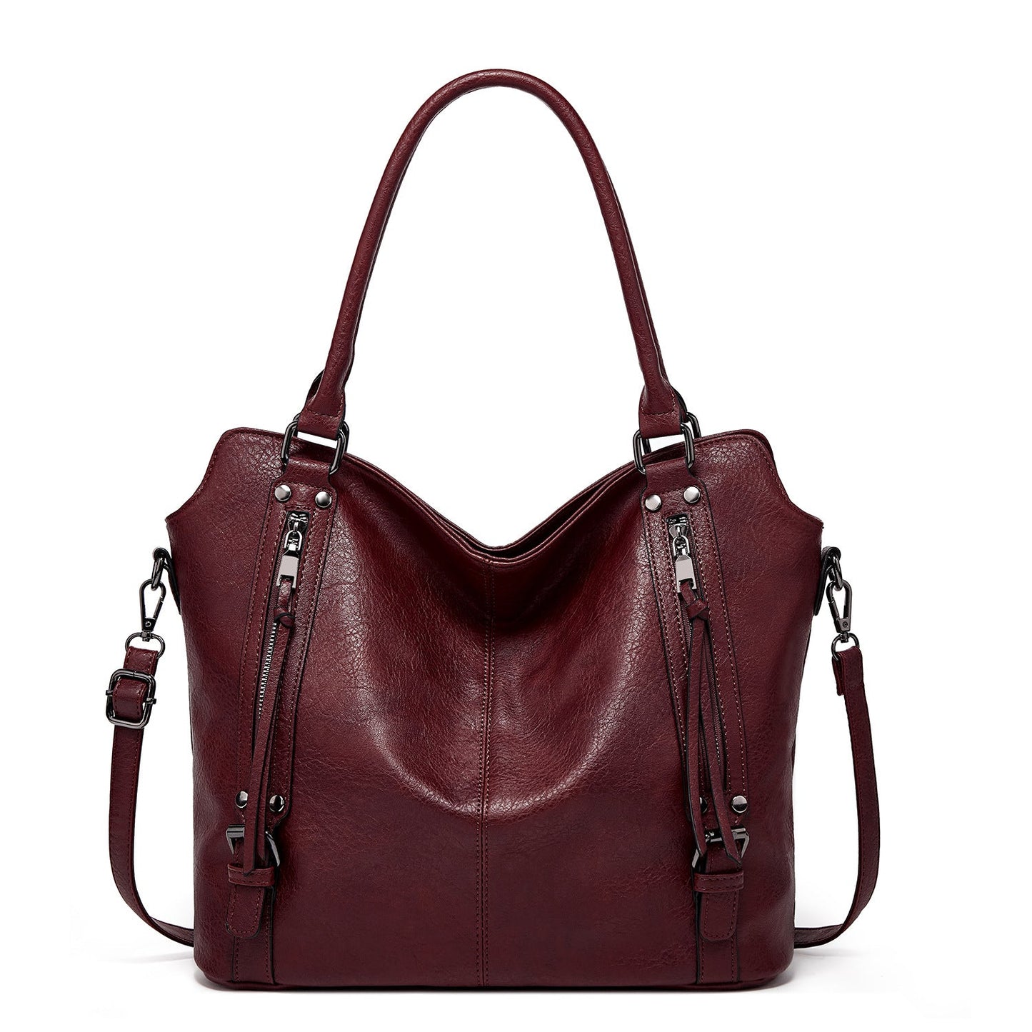 Faux leather shopper, stylish women's shoulder bag with a zipper, trendy wallet set