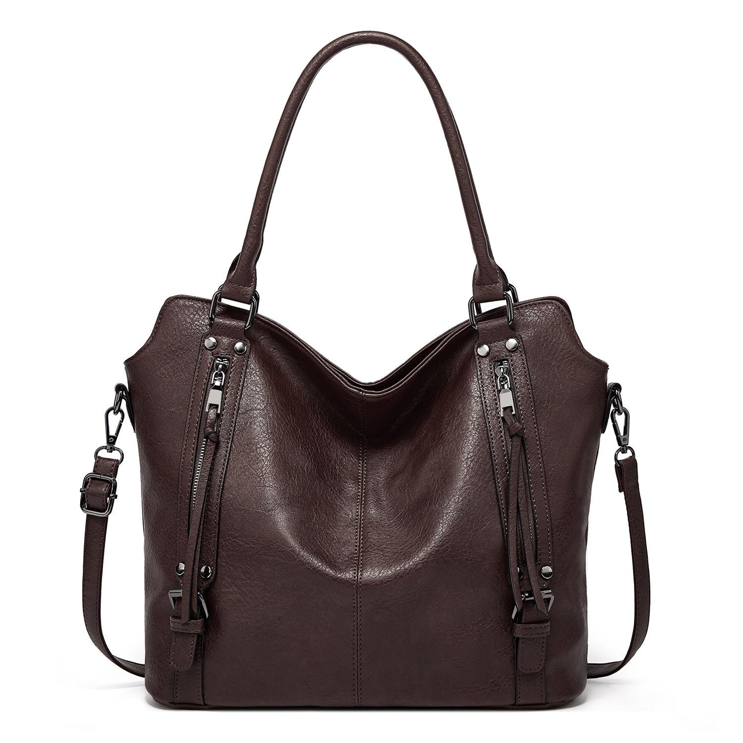 Faux leather shopper, stylish women's shoulder bag with a zipper, trendy wallet set