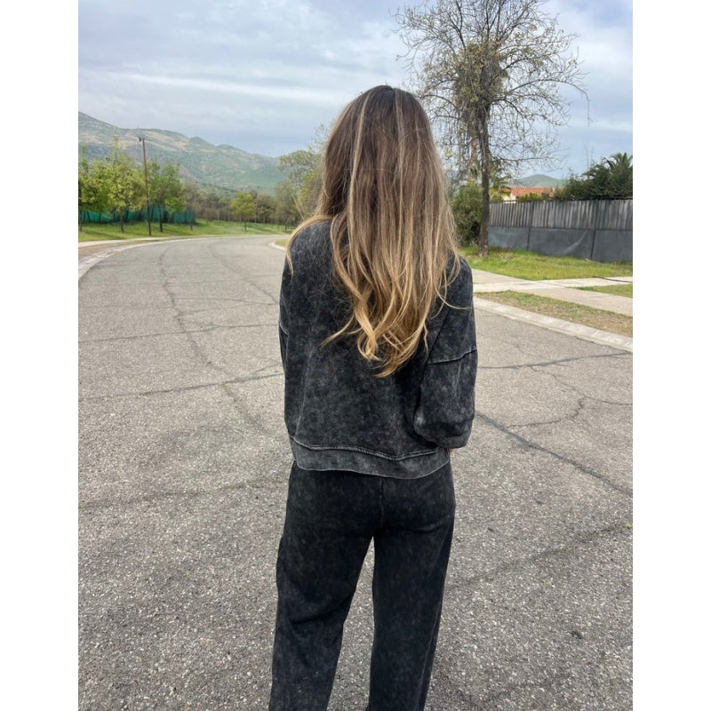 Vintage Washed Pullover Cropped Hoodie & Pants Set