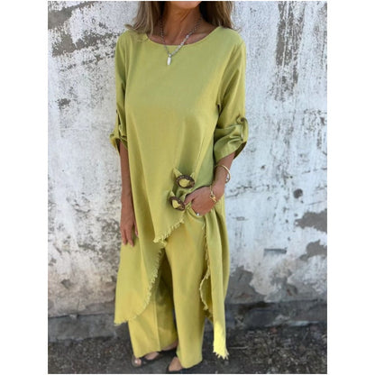 Women's Irregular Dress and Loose Fit Pants 2-Piece Set