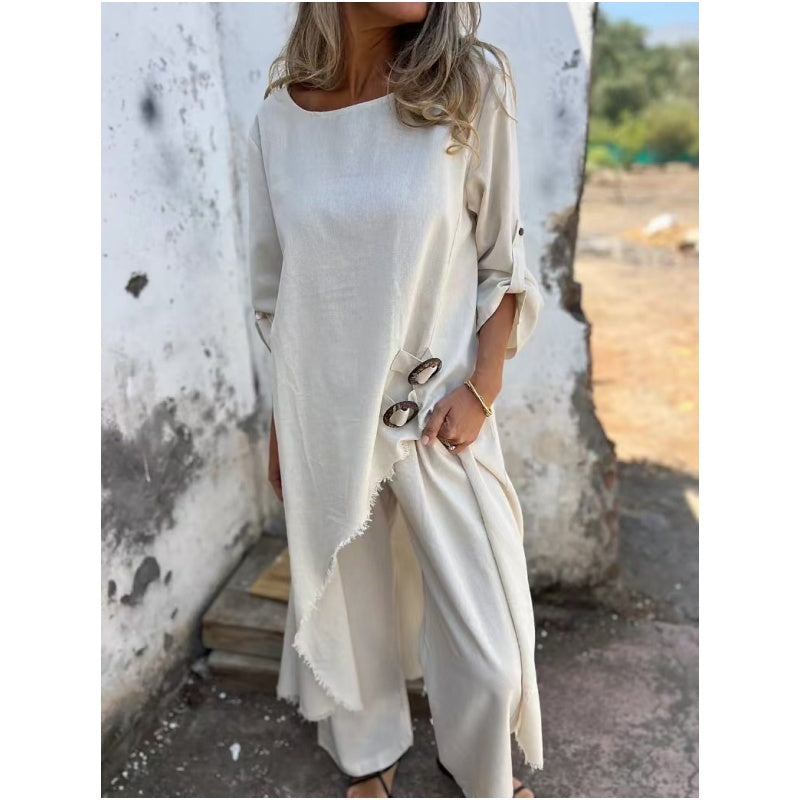 Women's Irregular Dress and Loose Fit Pants 2-Piece Set
