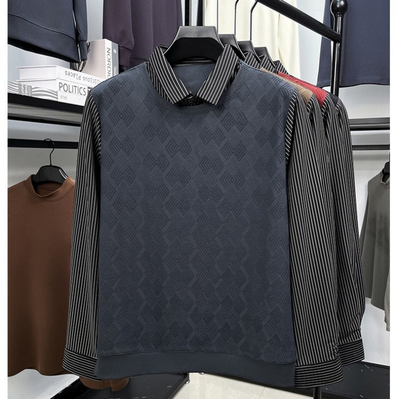 Men's Casual Faux Two-Piece Long-Sleeve Top