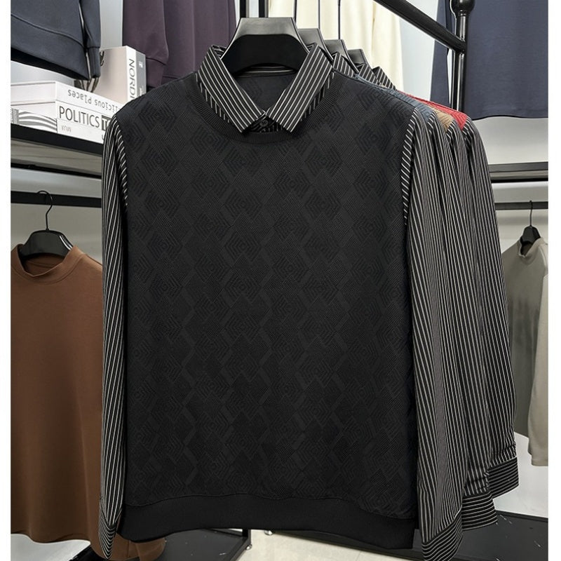 Men's Casual Faux Two-Piece Long-Sleeve Top