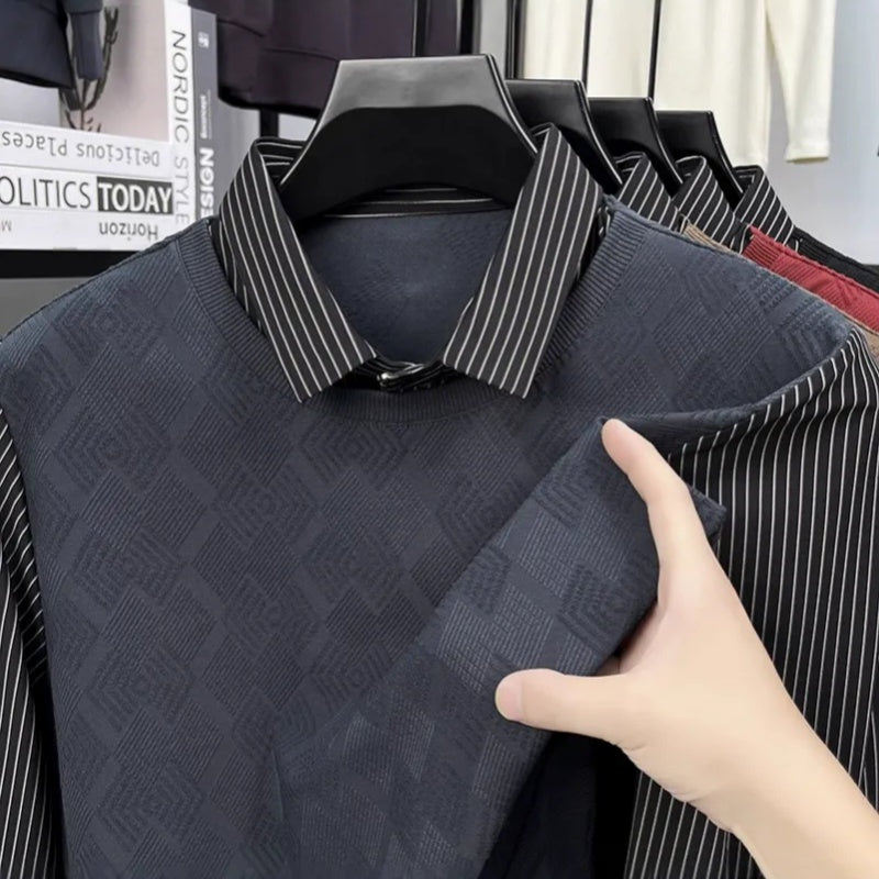 Men's Casual Faux Two-Piece Long-Sleeve Top
