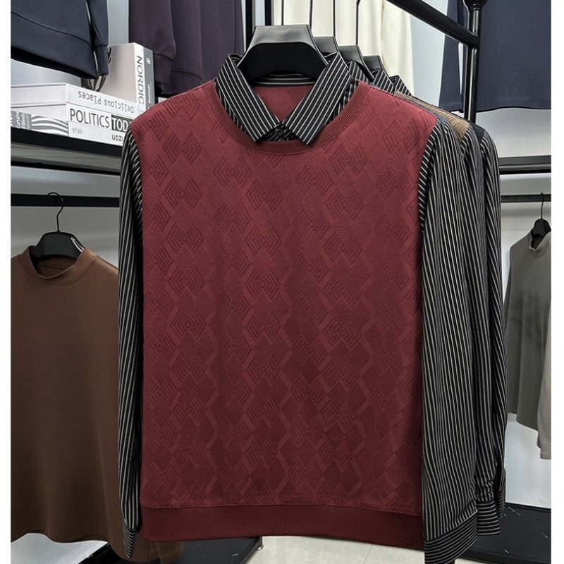Men's Casual Faux Two-Piece Long-Sleeve Top