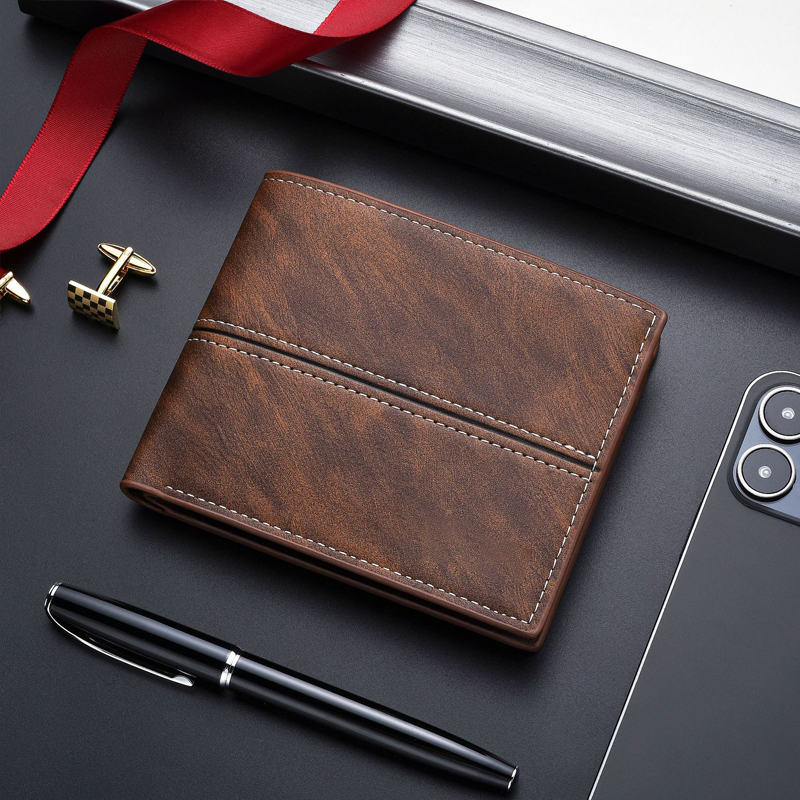 Men's Short Business Soft Faux Leather Ultra-Thin Wallet