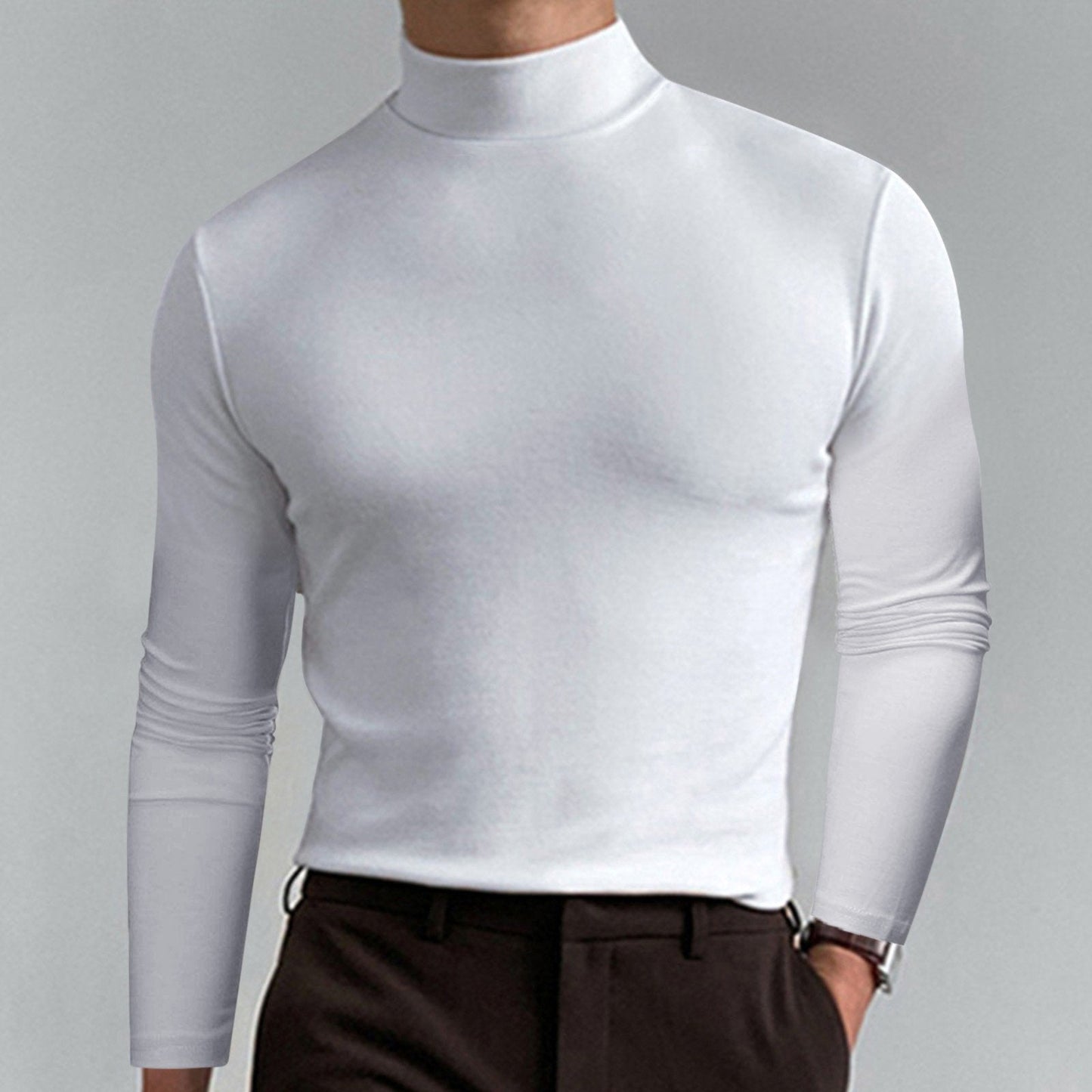 👔 Mens High Neck Slim Fit Long Sleeve T-shirt