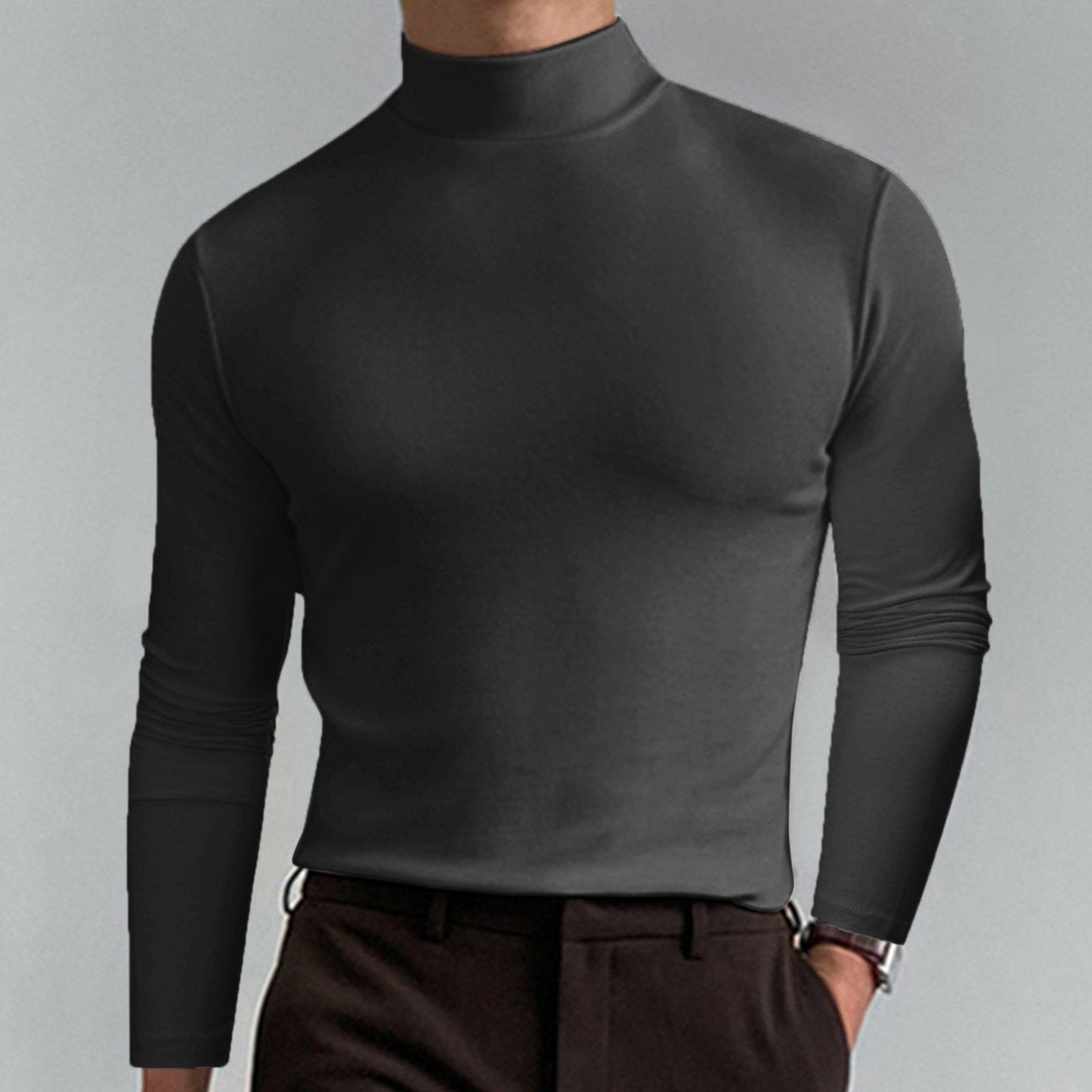 👔 Mens High Neck Slim Fit Long Sleeve T-shirt
