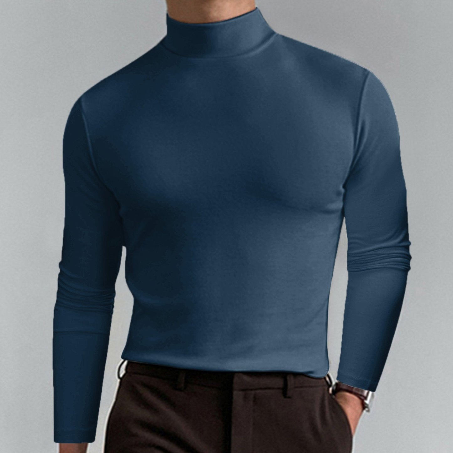 👔 Mens High Neck Slim Fit Long Sleeve T-shirt