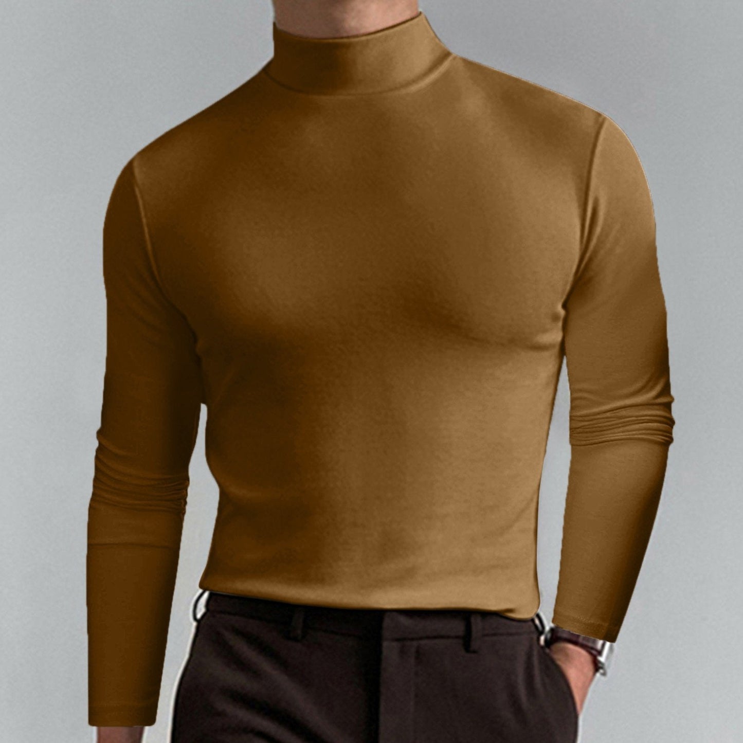 👔 Mens High Neck Slim Fit Long Sleeve T-shirt