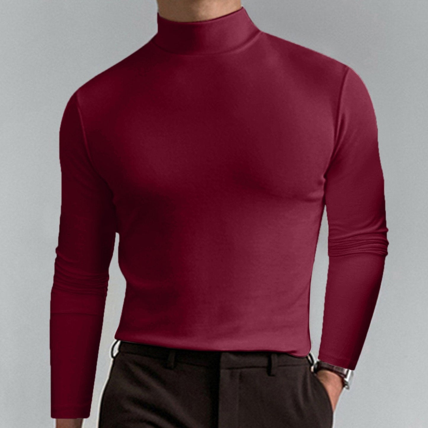 👔 Mens High Neck Slim Fit Long Sleeve T-shirt