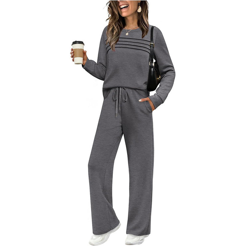 🥳2026 HOT SALE🥳💞60K+ SOLD!✨Women's Crew Neck Top & Drawstring Pants Set