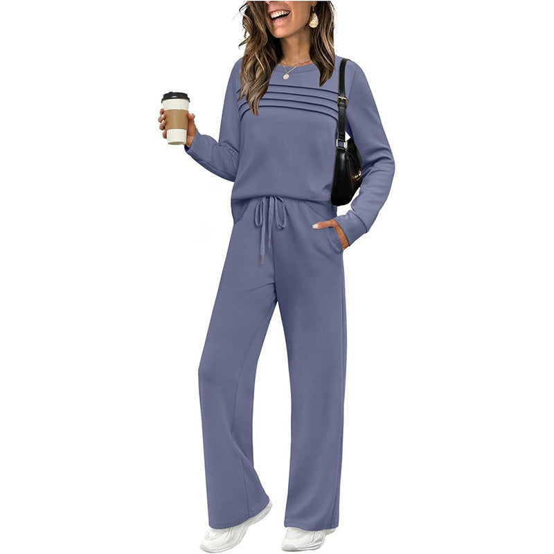 🥳2026 HOT SALE🥳💞60K+ SOLD!✨Women's Crew Neck Top & Drawstring Pants Set