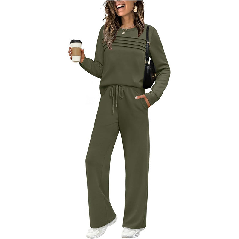 🥳2026 HOT SALE🥳💞60K+ SOLD!✨Women's Crew Neck Top & Drawstring Pants Set