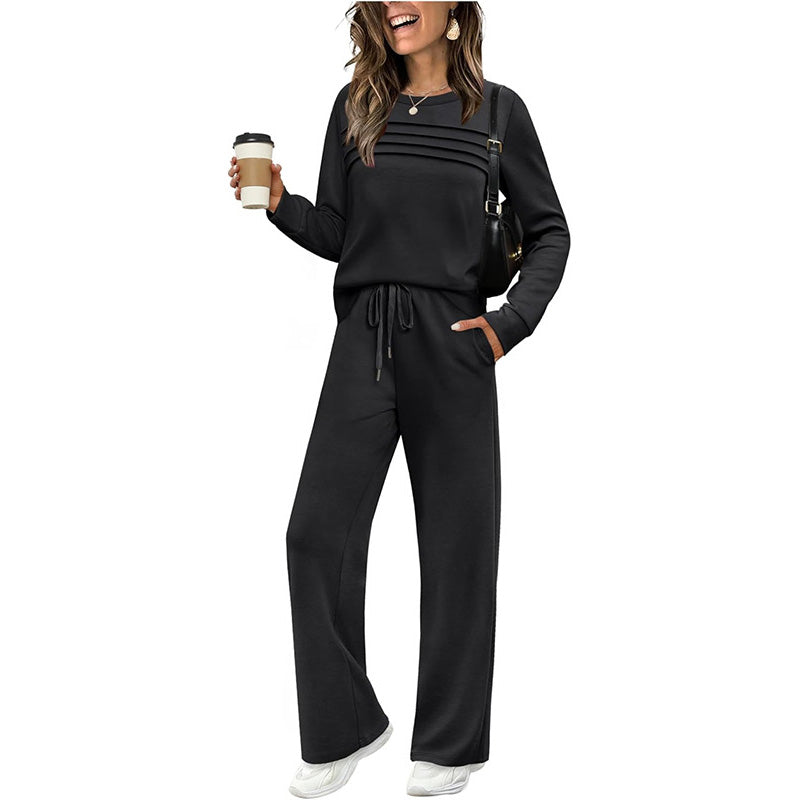🥳2026 HOT SALE🥳💞60K+ SOLD!✨Women's Crew Neck Top & Drawstring Pants Set
