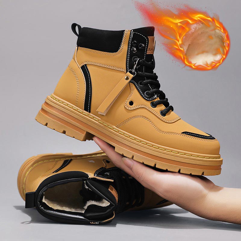 Men's Plush Lace-Up High Top Boots