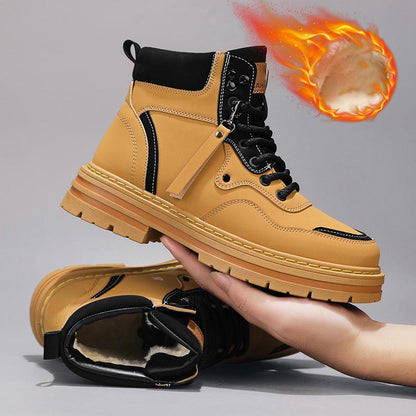 Men's Plush Lace-Up High Top Boots