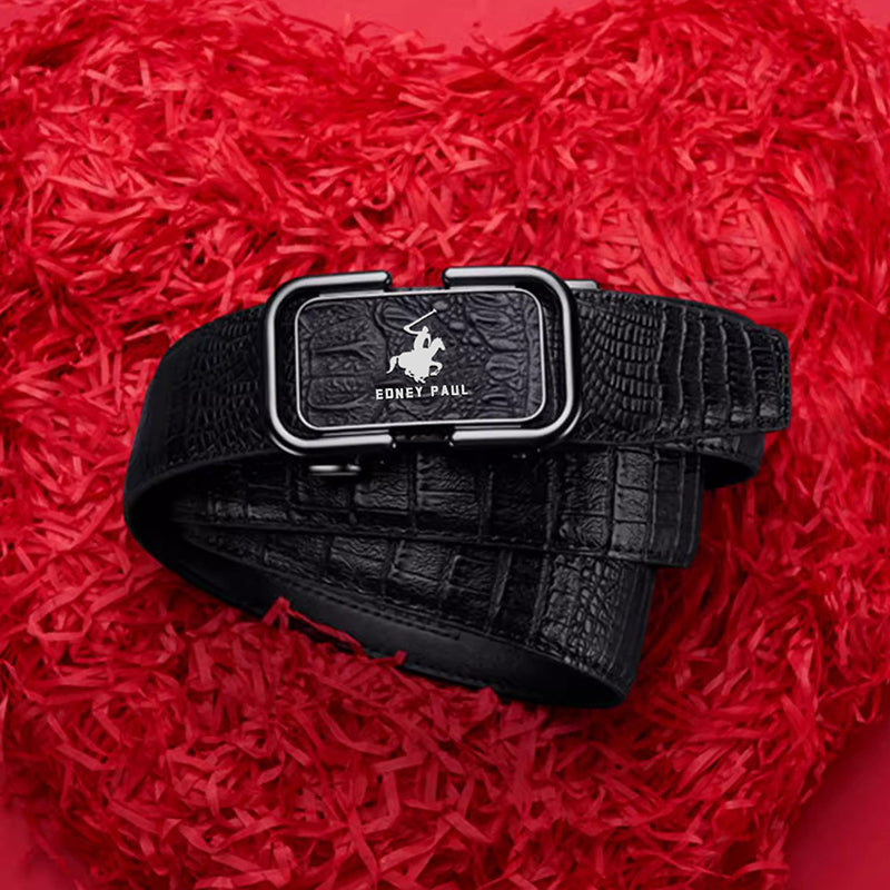 Men's Crocodile Pattern Belt with Automatic Buckle