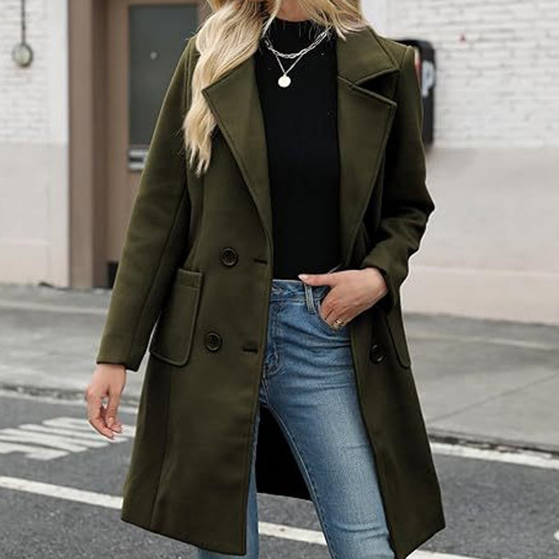 🧥High-quality women's clothing-Elegant Black Double-Breasted Coat: Comfortable Fit & Timeless Style