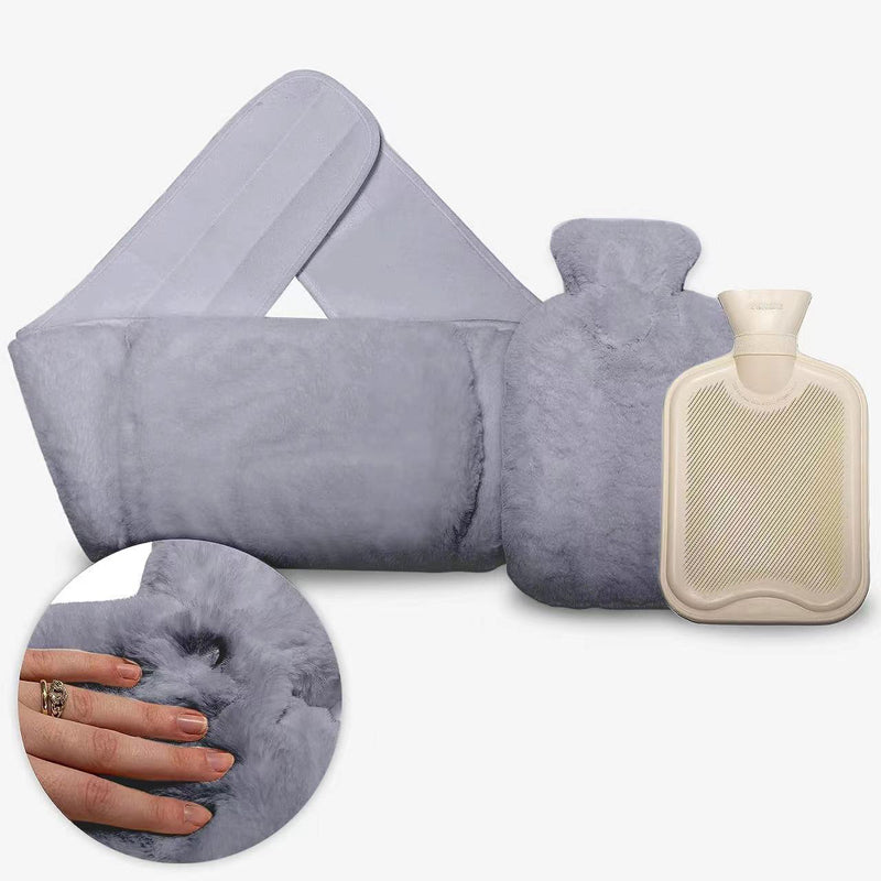 🎁 Festive Warmth! ✨ Faux Rabbit Fur Hot Water Bottle with Cover