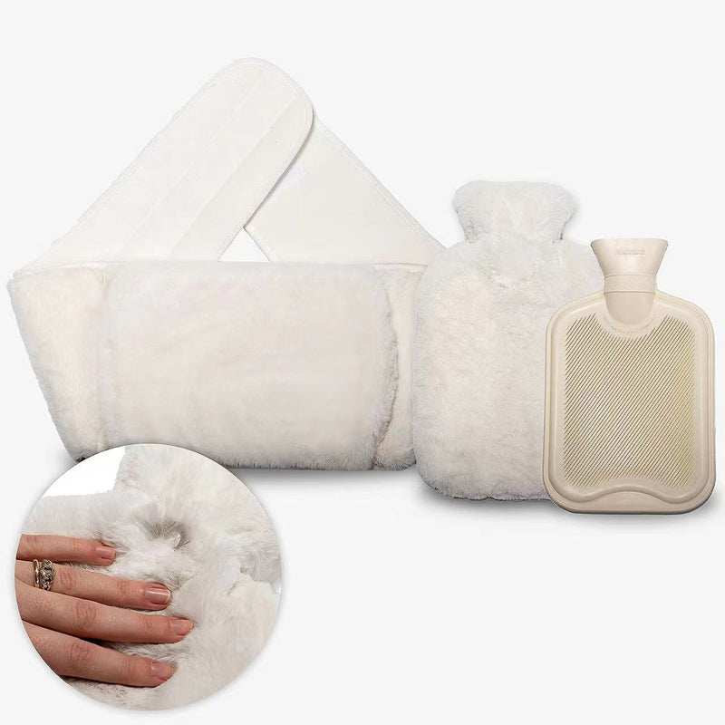 🎁 Festive Warmth! ✨ Faux Rabbit Fur Hot Water Bottle with Cover