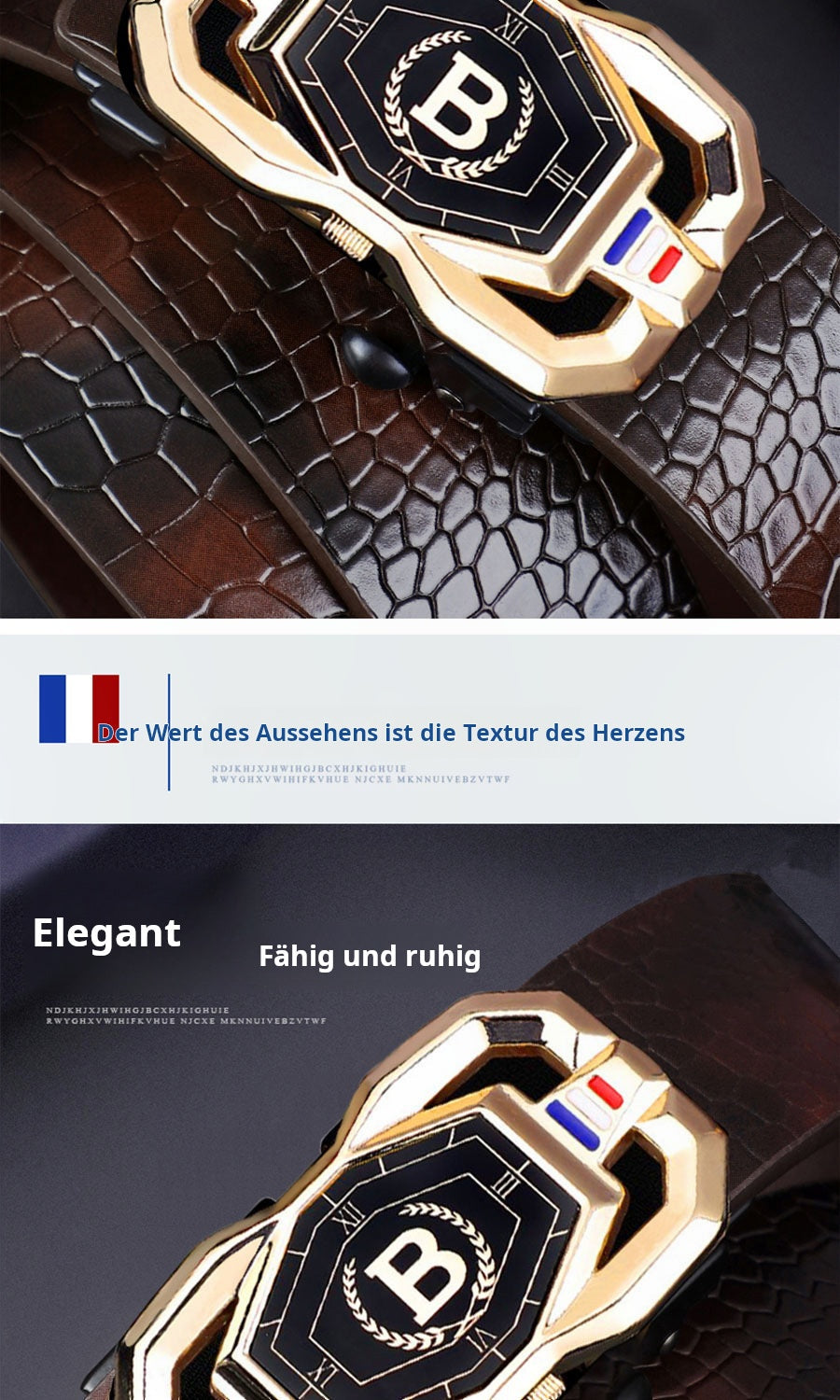 📢📢50%  OFF !! ⏰Leather belt for men with elegant crocodile leather pattern, with automatic buckle and made of cowhide.