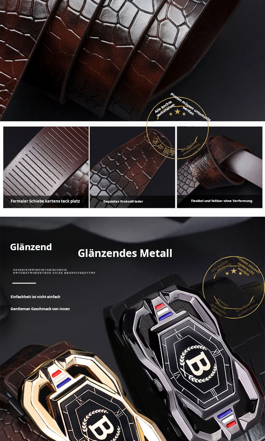 📢📢50%  OFF !! ⏰Leather belt for men with elegant crocodile leather pattern, with automatic buckle and made of cowhide.