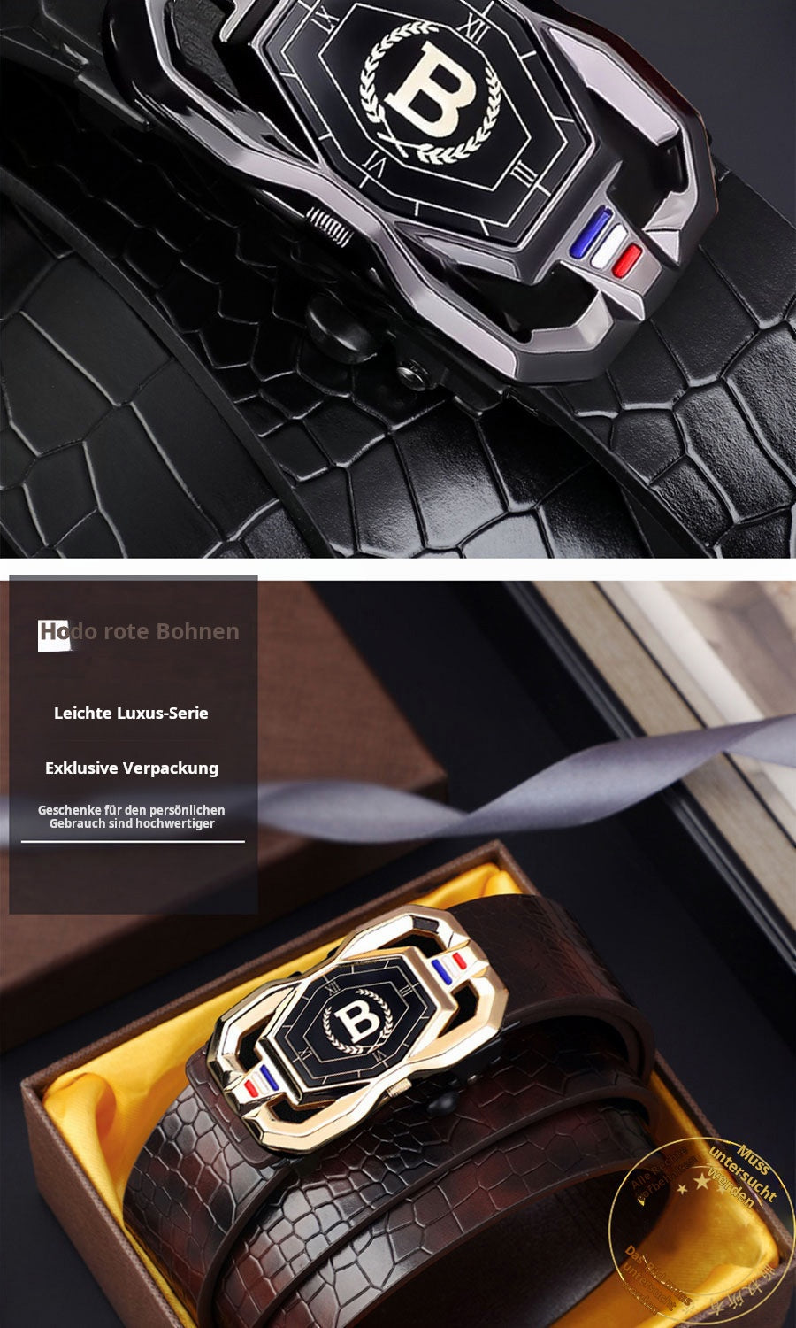 📢📢50%  OFF !! ⏰Leather belt for men with elegant crocodile leather pattern, with automatic buckle and made of cowhide.
