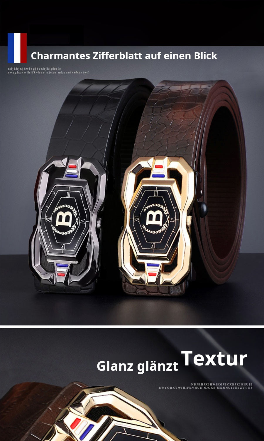 📢📢50%  OFF !! ⏰Leather belt for men with elegant crocodile leather pattern, with automatic buckle and made of cowhide.