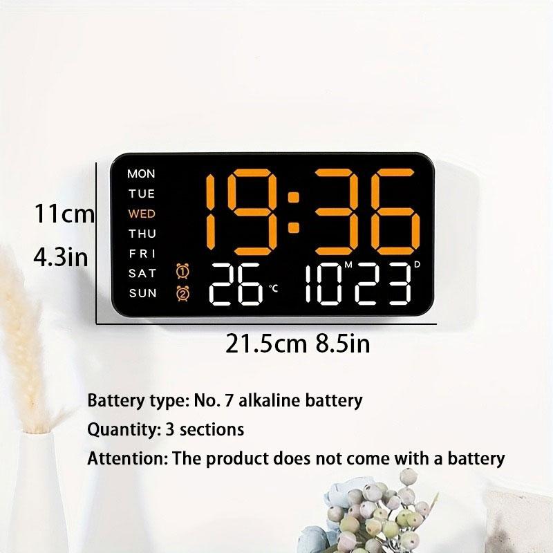 Large digital wall clock with LED display, date display, and thermometer, ideal gift for seniors, decoration for the living room and bedroom