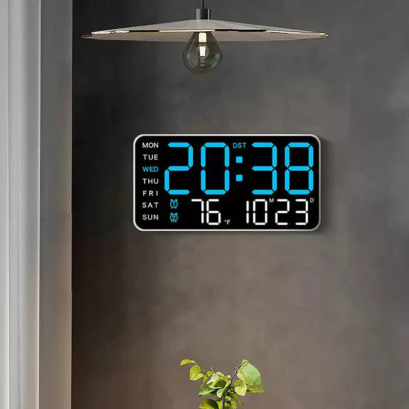Large digital wall clock with LED display, date display, and thermometer, ideal gift for seniors, decoration for the living room and bedroom