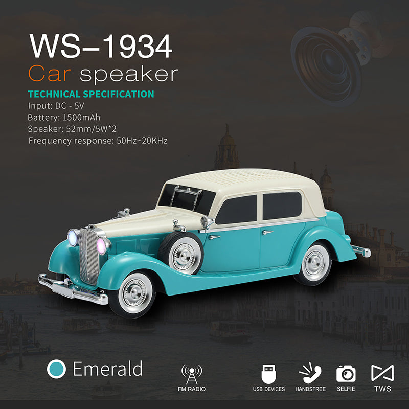 Vintage Car Bluetooth Speaker with Stereo Sound