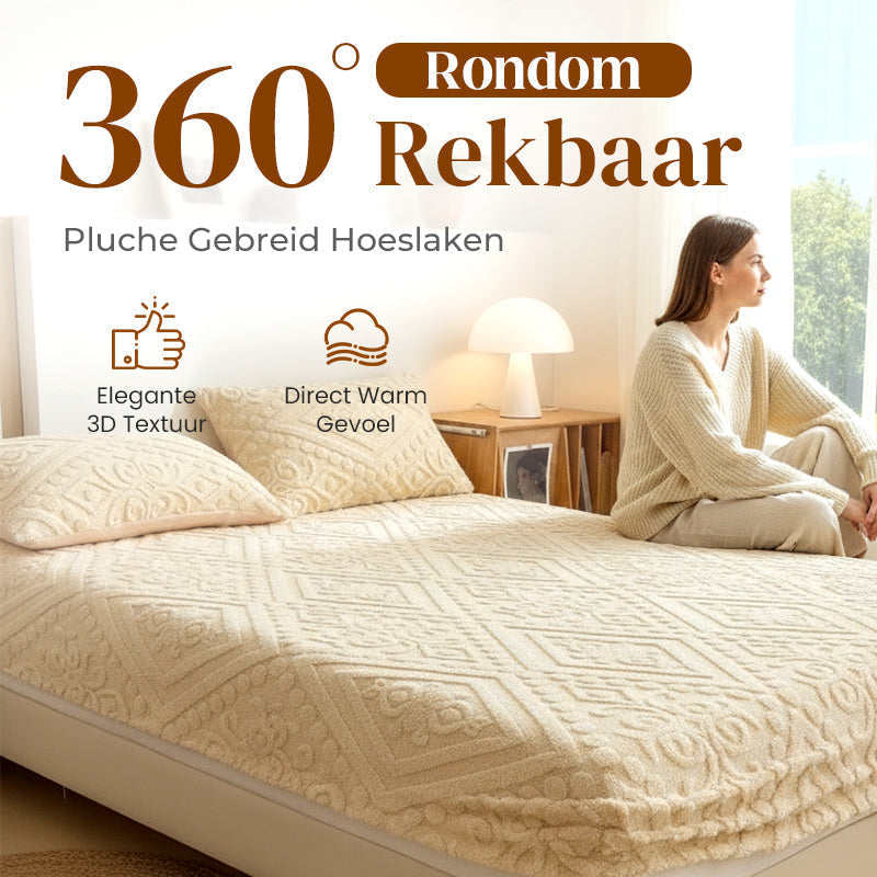🛏️ Save 50%! ✨ 360° Plush Knit Fitted Sheet – All-around stretch & cozy ✨