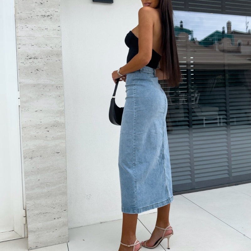 🎁2026 New Arrivals 50% OFF💥New arrivals offer-Stylish Button Closure Split Denim Bodycon Skirt✨
