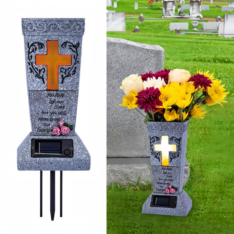 🪔 50% OFF! 💐Solar LED Grave Vase with Ground Spike for Cemetery Headstones – Memorial Flower Holder