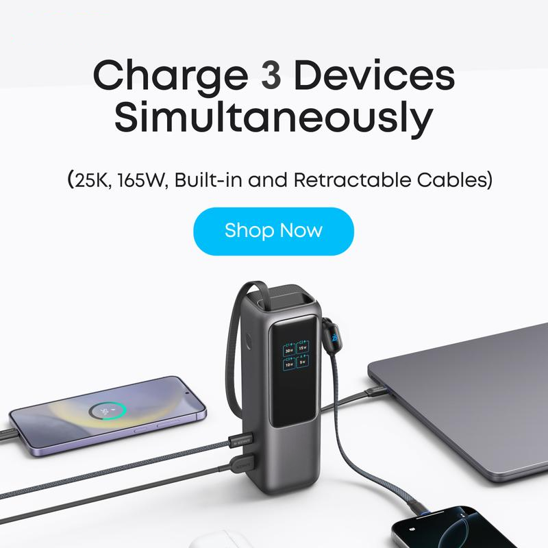 ⚡Laptop Power Bank, 20,000mAh Portable Charger with Triple 100W USB-C Ports for Multi-Device Charging