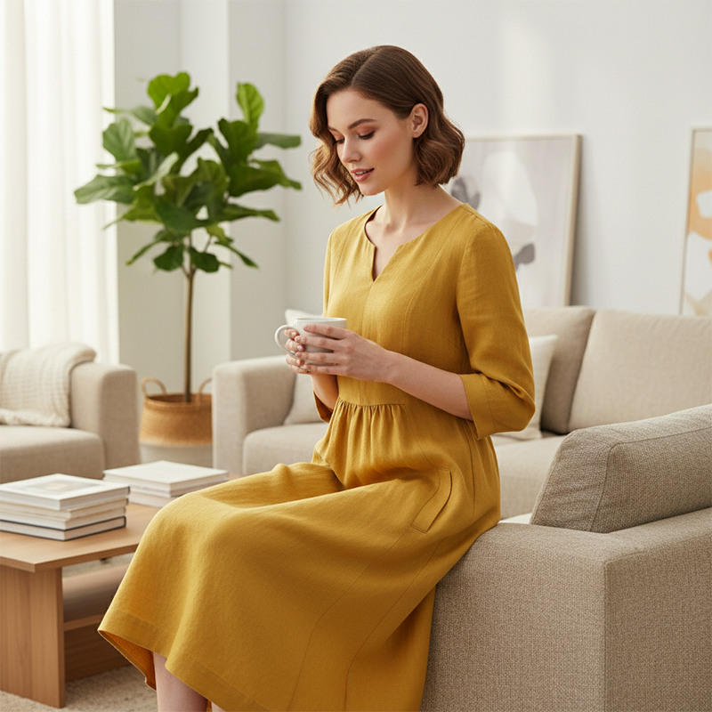 V-Neck & 3/4 Sleeve Casual Dress with Pockets – Effortless Style & Comfort for Every Day 👗