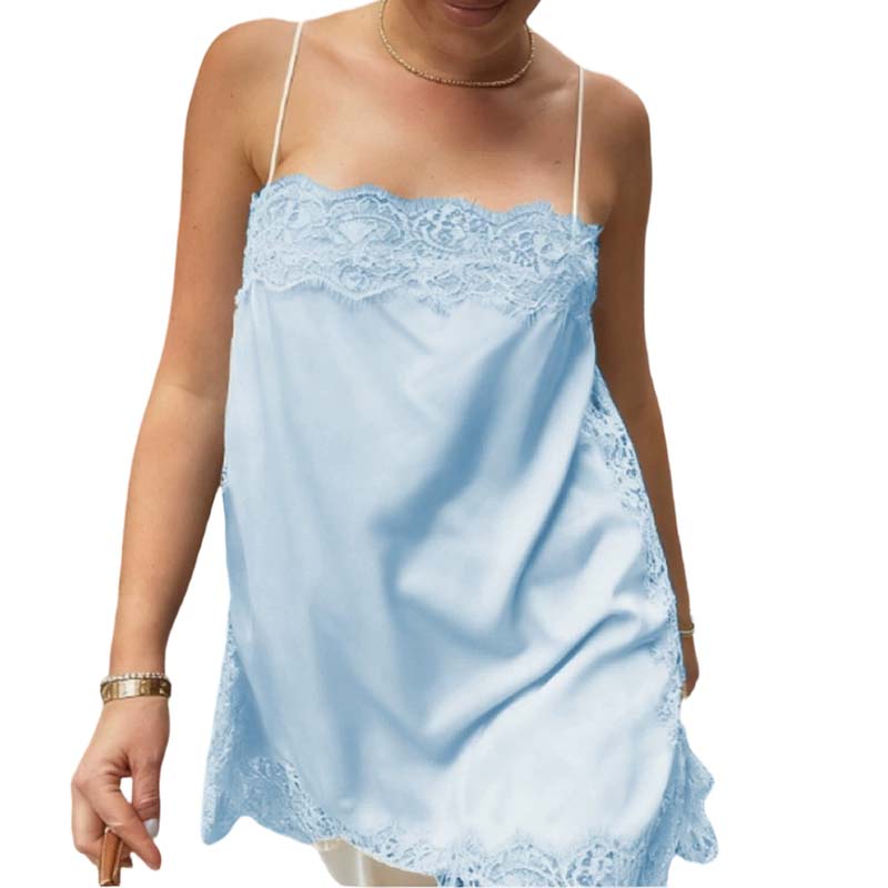 New Fashionable Sexy Lady Satin Lace Blouse Elegant Sleeveless Cami