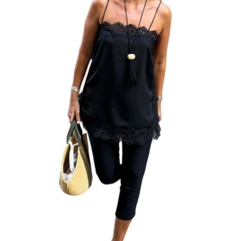 New Fashionable Sexy Lady Satin Lace Blouse Elegant Sleeveless Cami