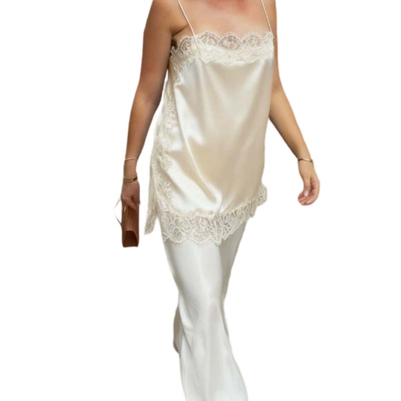 New Fashionable Sexy Lady Satin Lace Blouse Elegant Sleeveless Cami