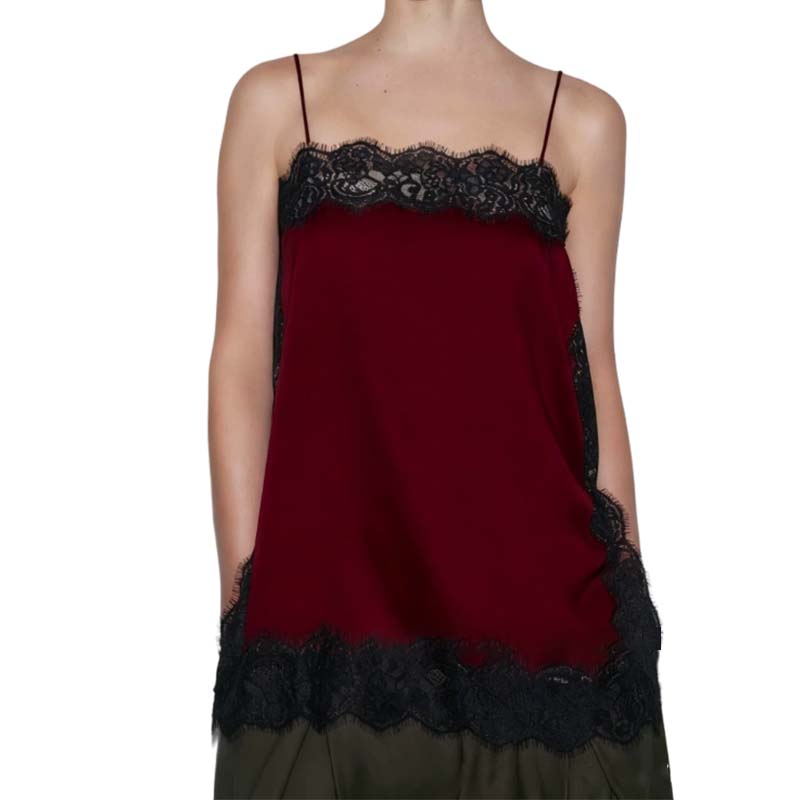 New Fashionable Sexy Lady Satin Lace Blouse Elegant Sleeveless Cami