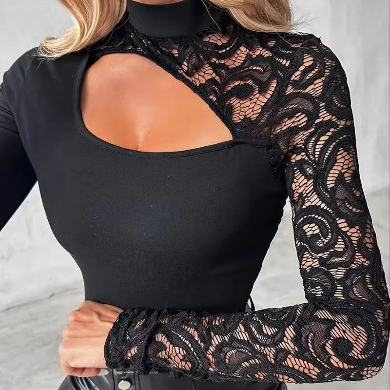 🔈🔈NEW ARRIVAL 50% OFF🌸Women's Asymmetrical Cutout Lace Sleeve Top👚