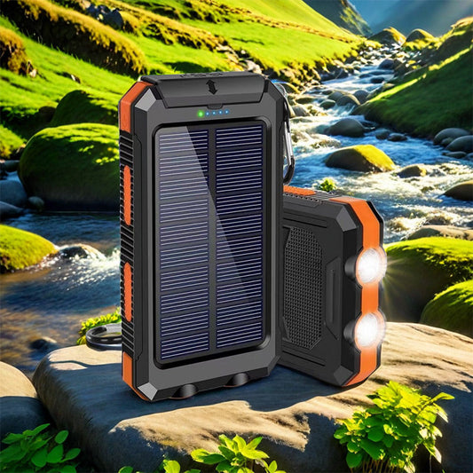 10000mAh Portable Solar Power Bank, Solar Powered Charger with Dual LED Flashlights, Power Bank for Travel, Camping