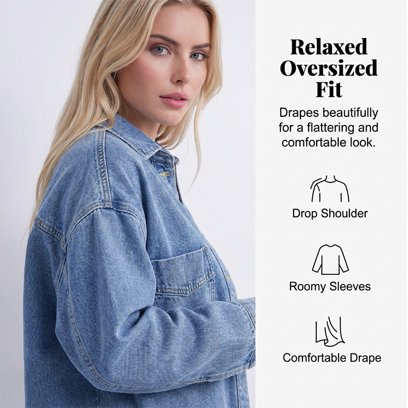 ✨ 50% OFF NOW! 🧥 Women's Casual Long Sleeve Denim Shirt Jacket – Oversized Fit & Chest Pockets