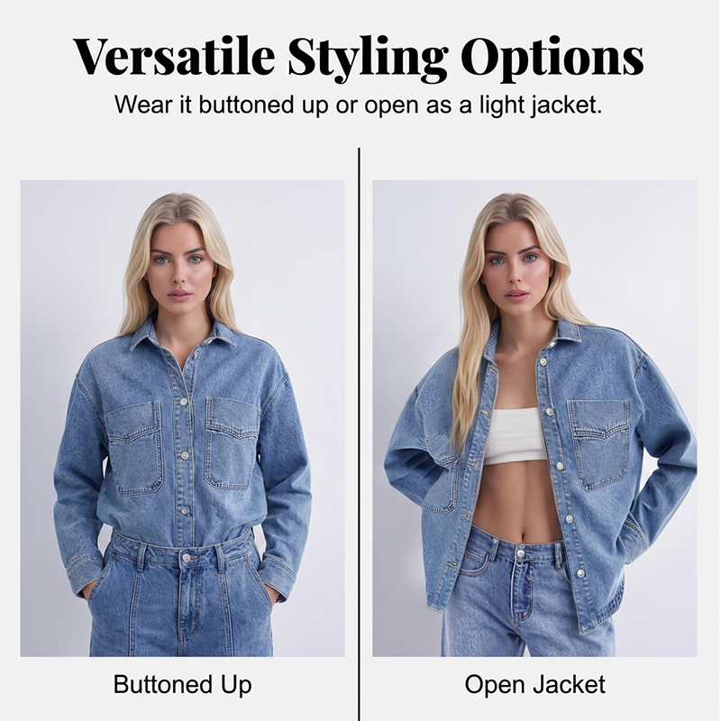 ✨ 50% OFF NOW! 🧥 Women's Casual Long Sleeve Denim Shirt Jacket – Oversized Fit & Chest Pockets