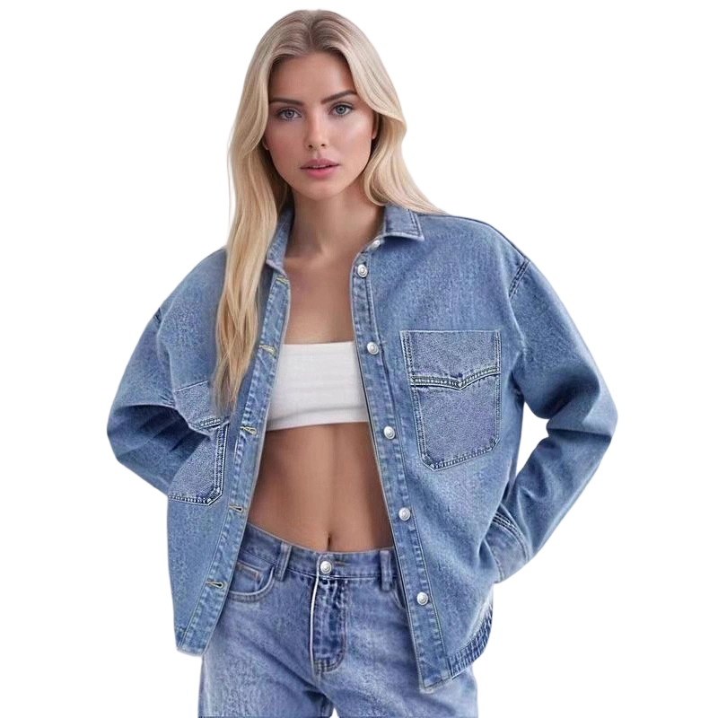 ✨ 50% OFF NOW! 🧥 Women's Casual Long Sleeve Denim Shirt Jacket – Oversized Fit & Chest Pockets