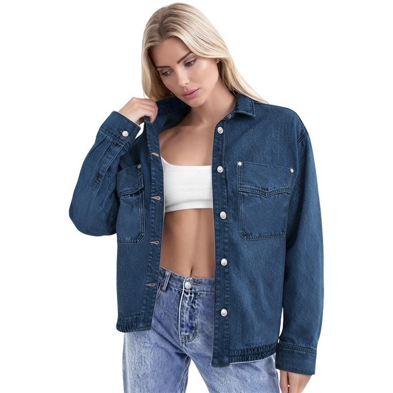 ✨ 50% OFF NOW! 🧥 Women's Casual Long Sleeve Denim Shirt Jacket – Oversized Fit & Chest Pockets
